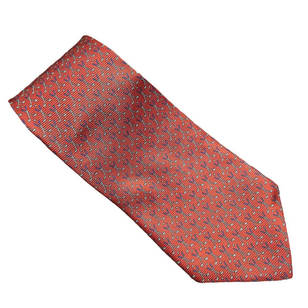 Vintage Lauren Ralph Lauren Silk Tie‎ OS Red Golf Club Pattern Old Money Office